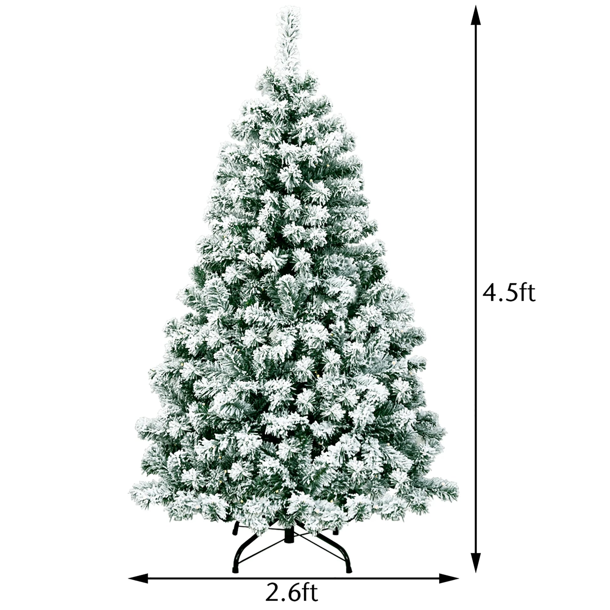 4.5Ft Pre-Lit Premium Snow Flocked Hinged Artificial Christmas Tree W/200 Lights